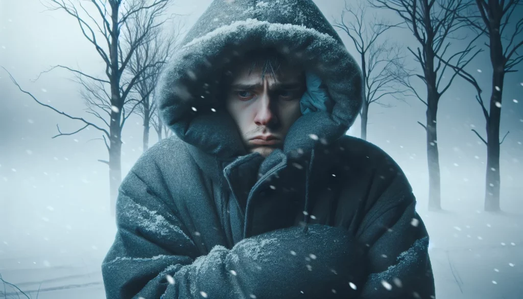 Seasonal Affective Disorder (SAD) in Adolescents - A teenage boy looking distressed in a winter setting. Feeling the effects of Seasonal Affective Disorder (SAD) in Adolescents